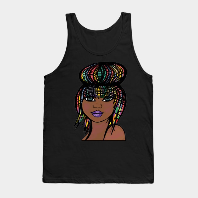 Natural Hair for Black Women Bun Art 1 Tank Top by curlygirztees1